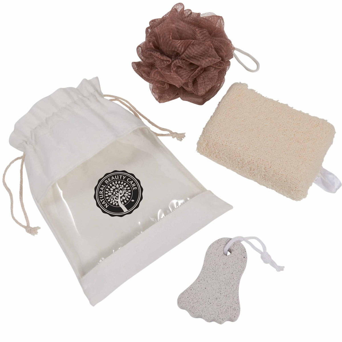 Jute Spa Set with Loofah, Pumice and Sponge - Natural - Right Angle 2