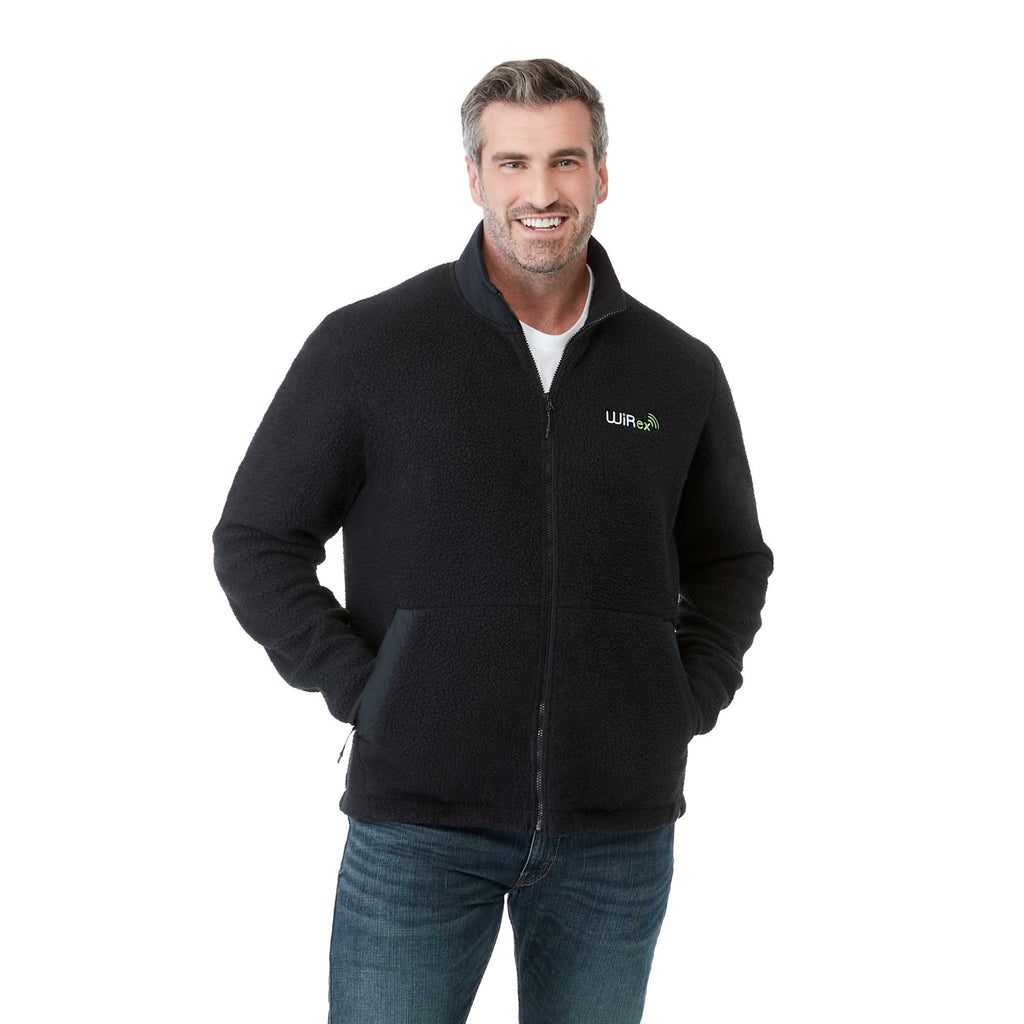 Kahuzi Recycled Sherpa Fleece Full Zip Jacket for Men Embroidery - Black/Black - Front On Model