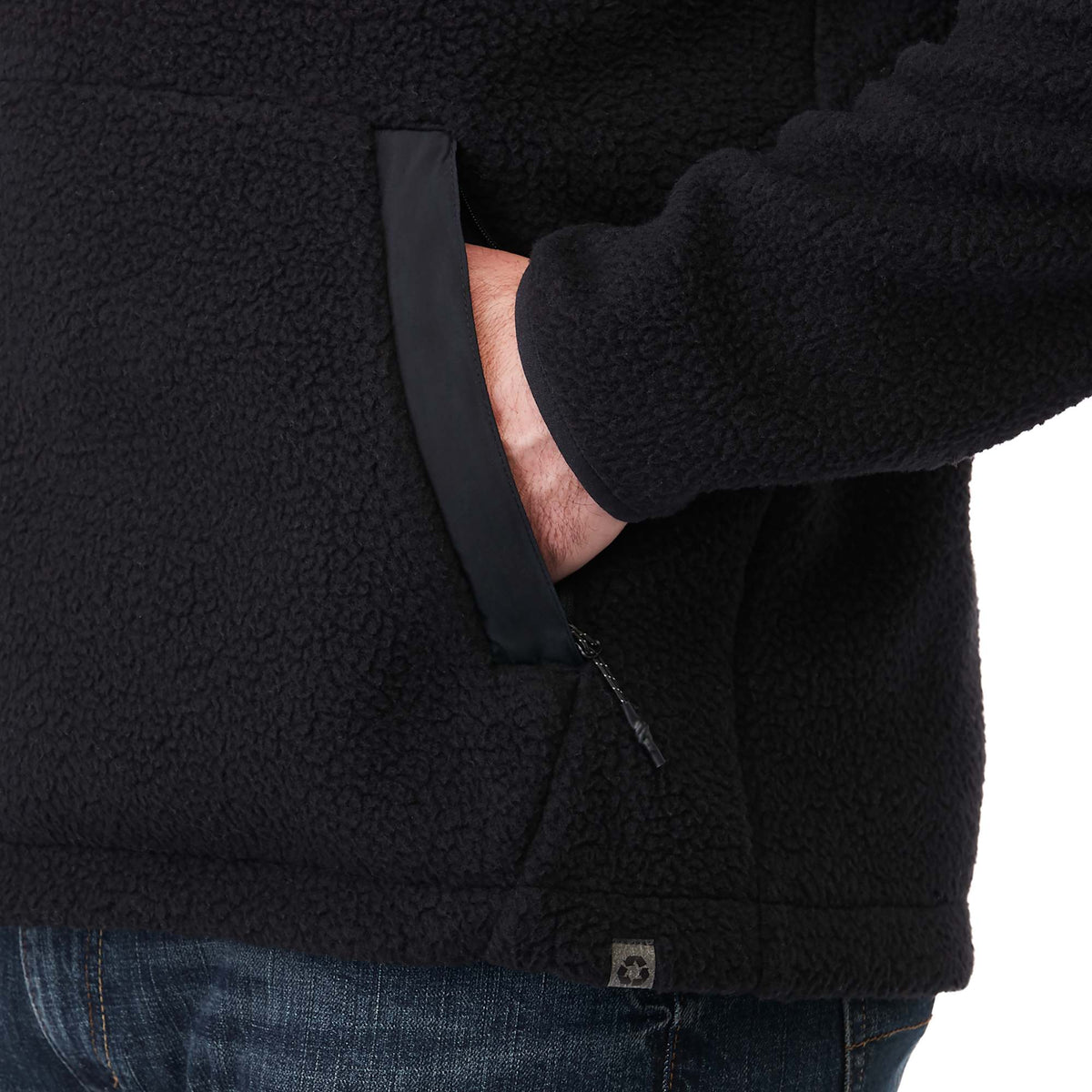 Kahuzi Recycled Sherpa Fleece Full Zip Jacket for Men Embroidery - Black/Black - Left Angle On Model 3