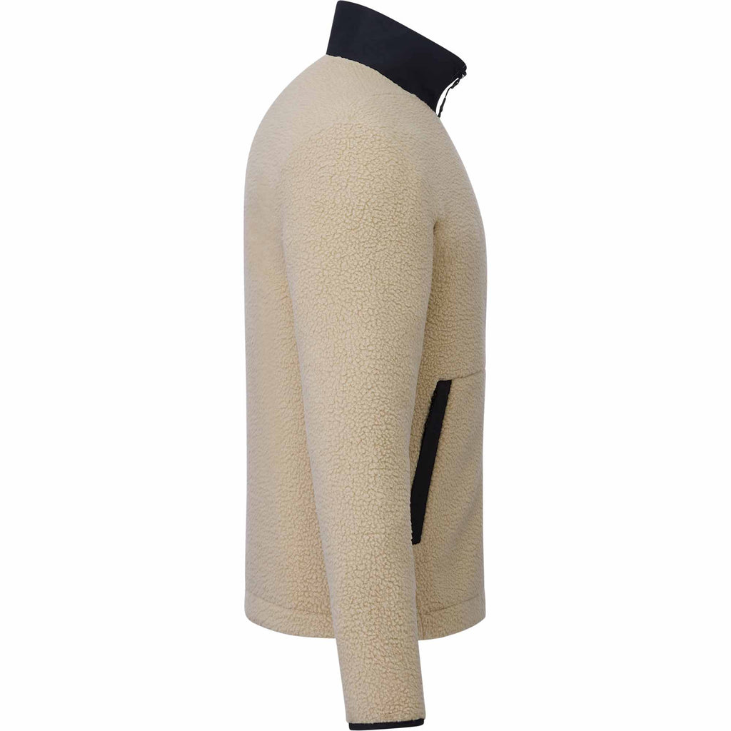 Kahuzi Recycled Sherpa Fleece Full Zip Jacket for Men Embroidery - Desert Khaki/Black - Right Side