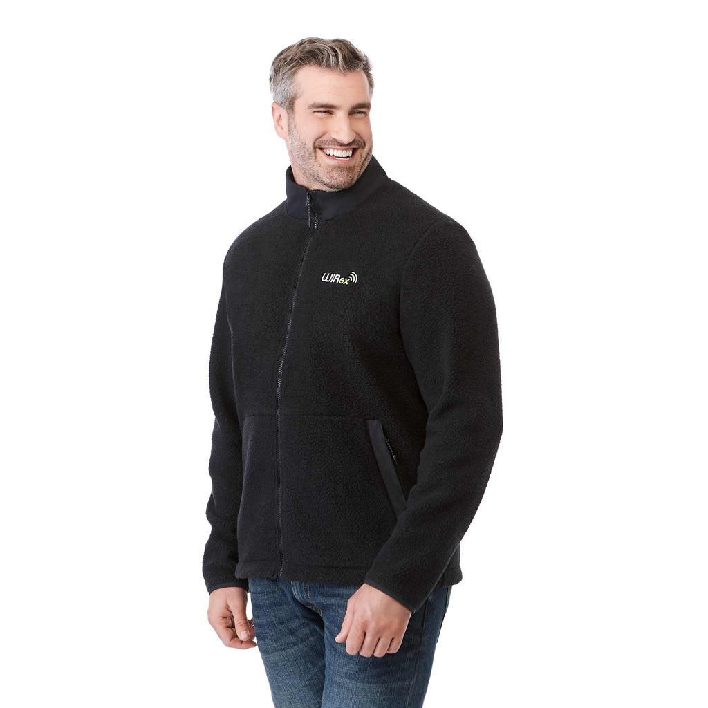 Kahuzi Recycled Sherpa Fleece Full Zip Jacket for Men Transfer - Black/Black - Left Angle On Model 2