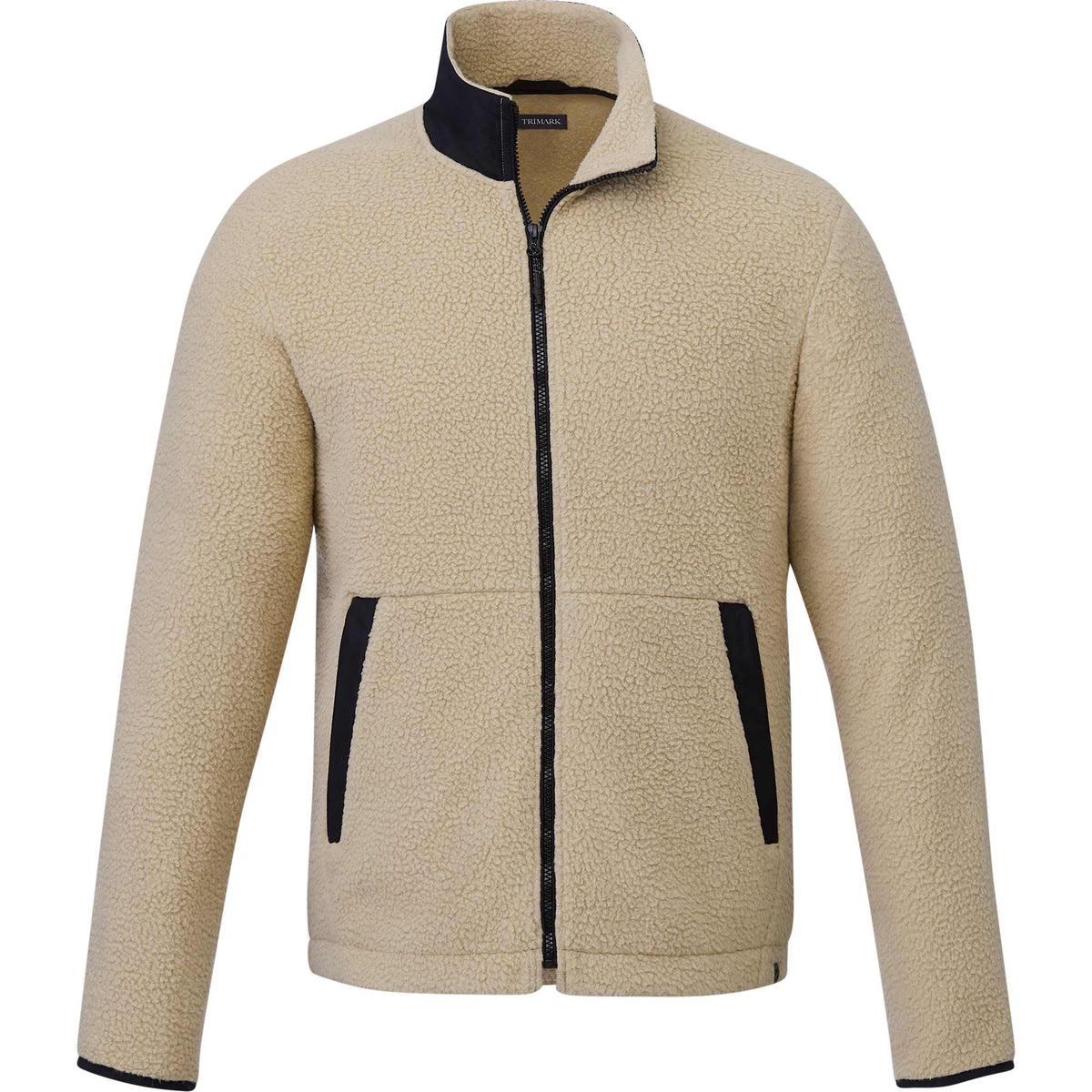 Kahuzi Recycled Sherpa Fleece Full Zip Jacket for Men Transfer - Desert Khaki/Black - Front