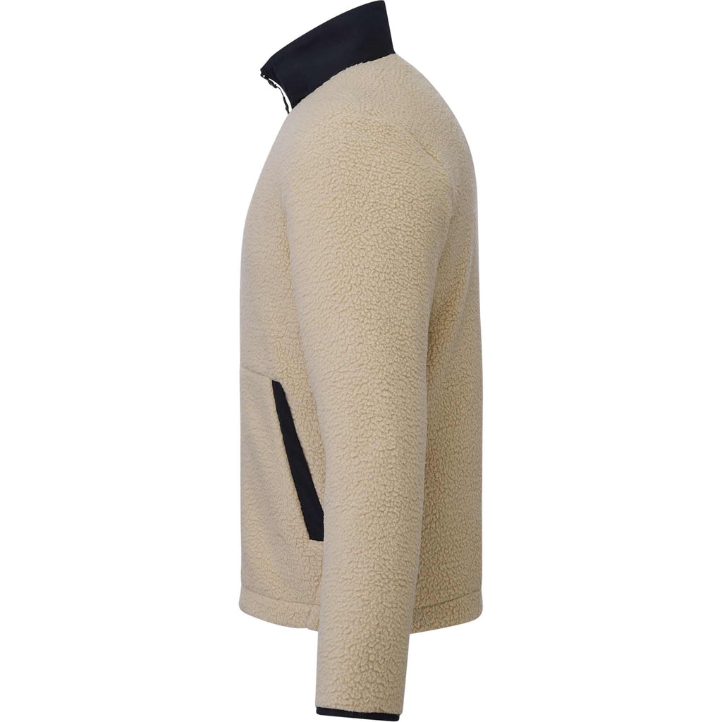 Kahuzi Recycled Sherpa Fleece Full Zip Jacket for Men Transfer - Desert Khaki/Black - Left Side