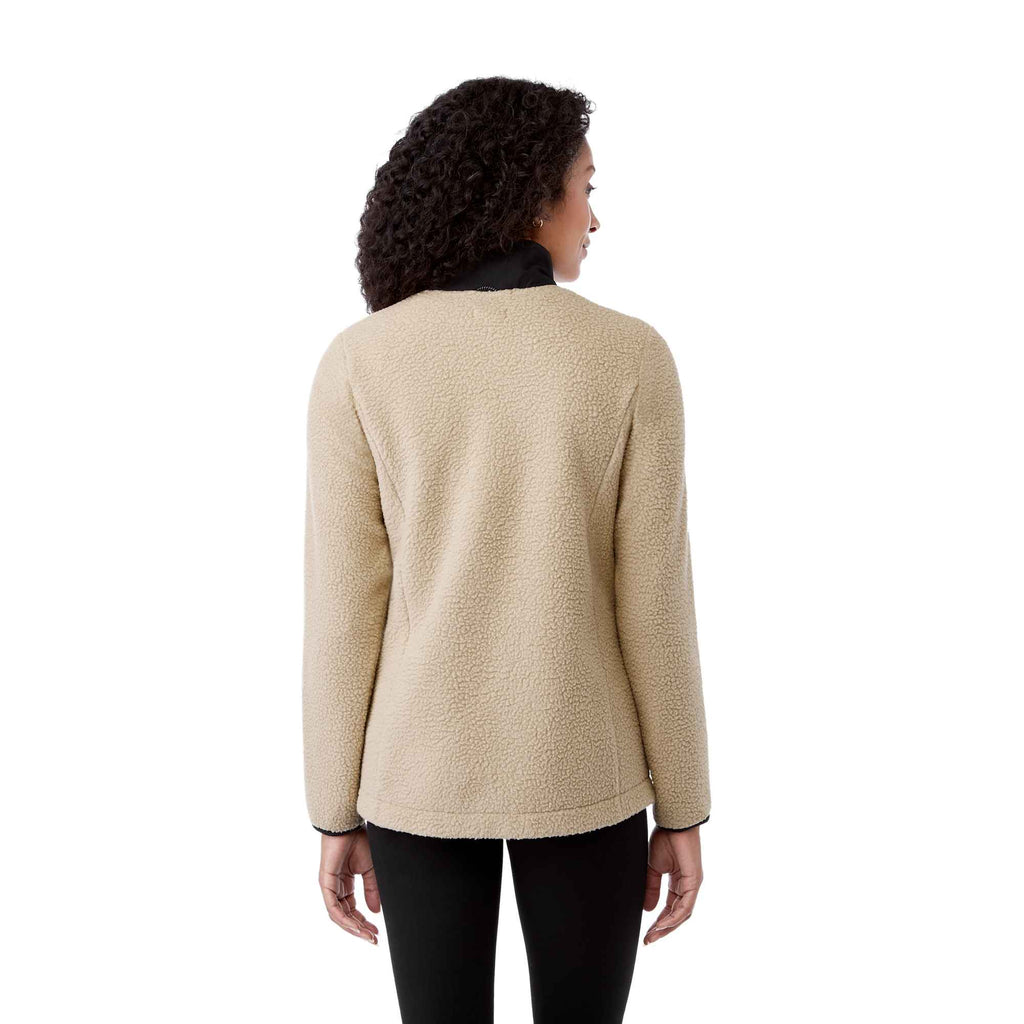 Kahuzi Recycled Sherpa Fleece Full Zip Jacket for Women Transfer - Desert Khaki/Black - Back On Model