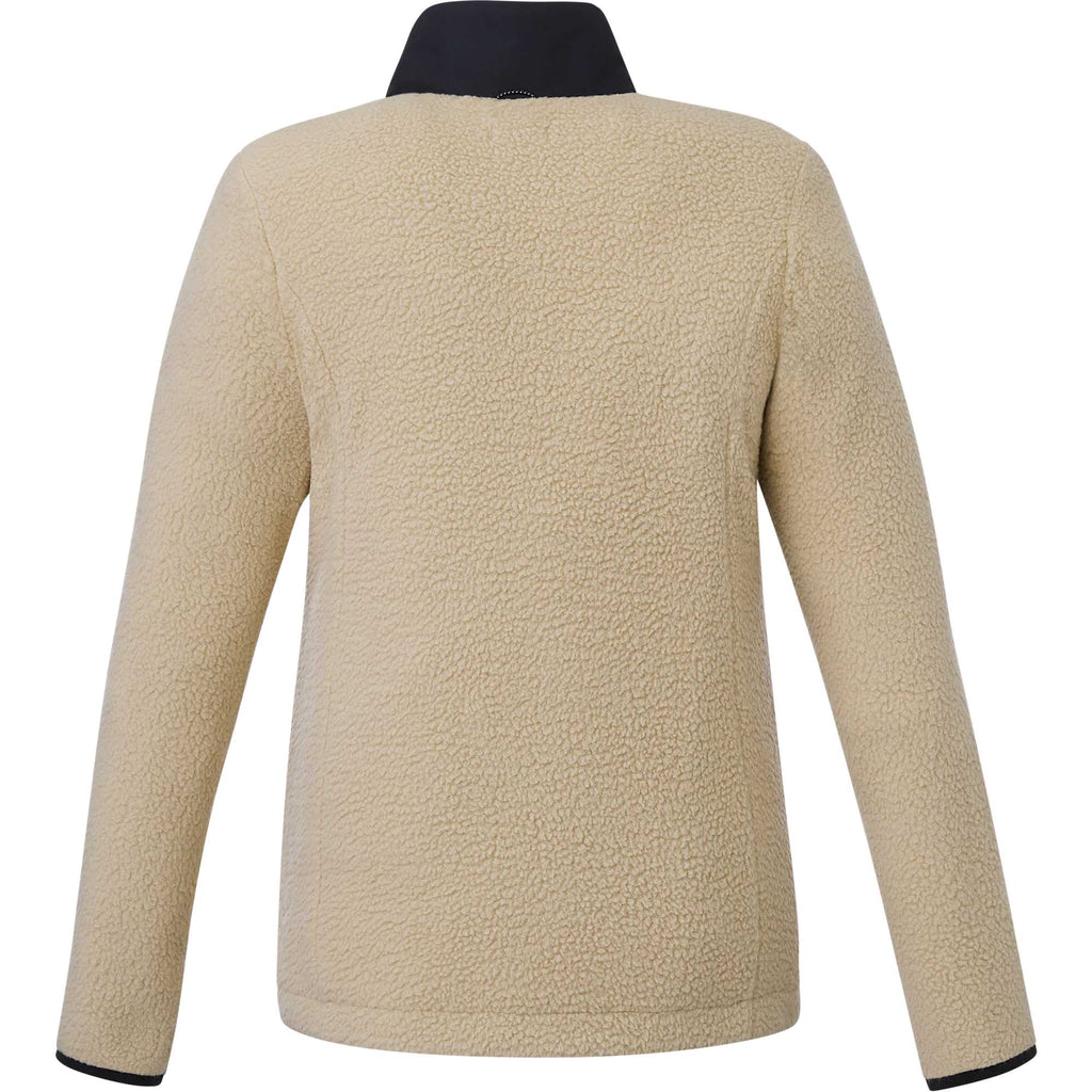 Kahuzi Recycled Sherpa Fleece Full Zip Jacket for Women Transfer - Desert Khaki/Black - Back