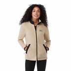 Kahuzi Recycled Sherpa Fleece Full Zip Jacket for Women Transfer - Desert Khaki/Black - Front On Model