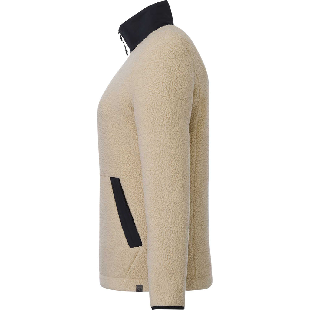 Kahuzi Recycled Sherpa Fleece Full Zip Jacket for Women Transfer - Desert Khaki/Black - Left Side