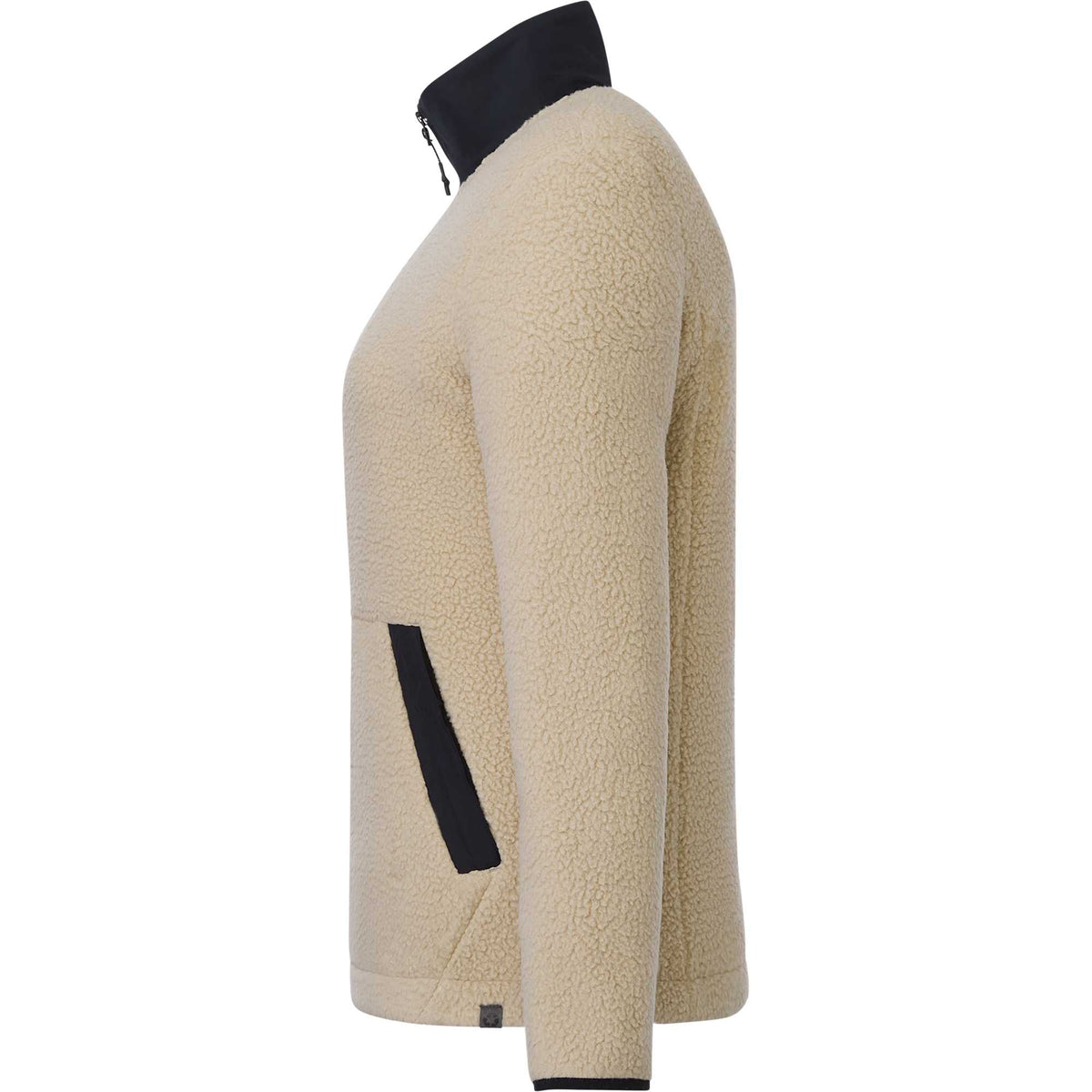 Kahuzi Recycled Sherpa Fleece Full Zip Jacket for Women Transfer - Desert Khaki/Black - Left Side