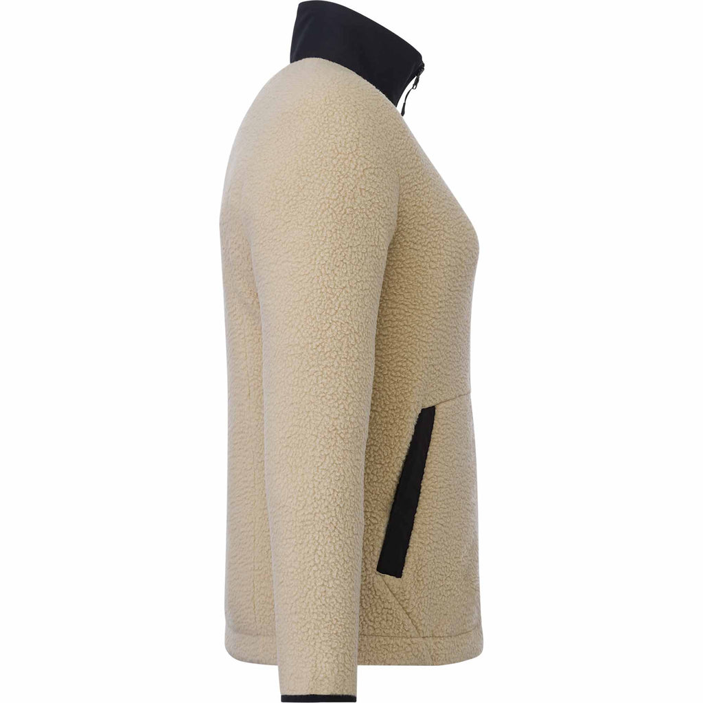 Kahuzi Recycled Sherpa Fleece Full Zip Jacket for Women Transfer - Desert Khaki/Black - Right Side