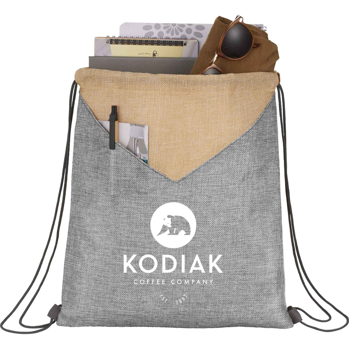 Kai PolyCanvas Drawstring Bag with Slash Pocket - Gray - Photo