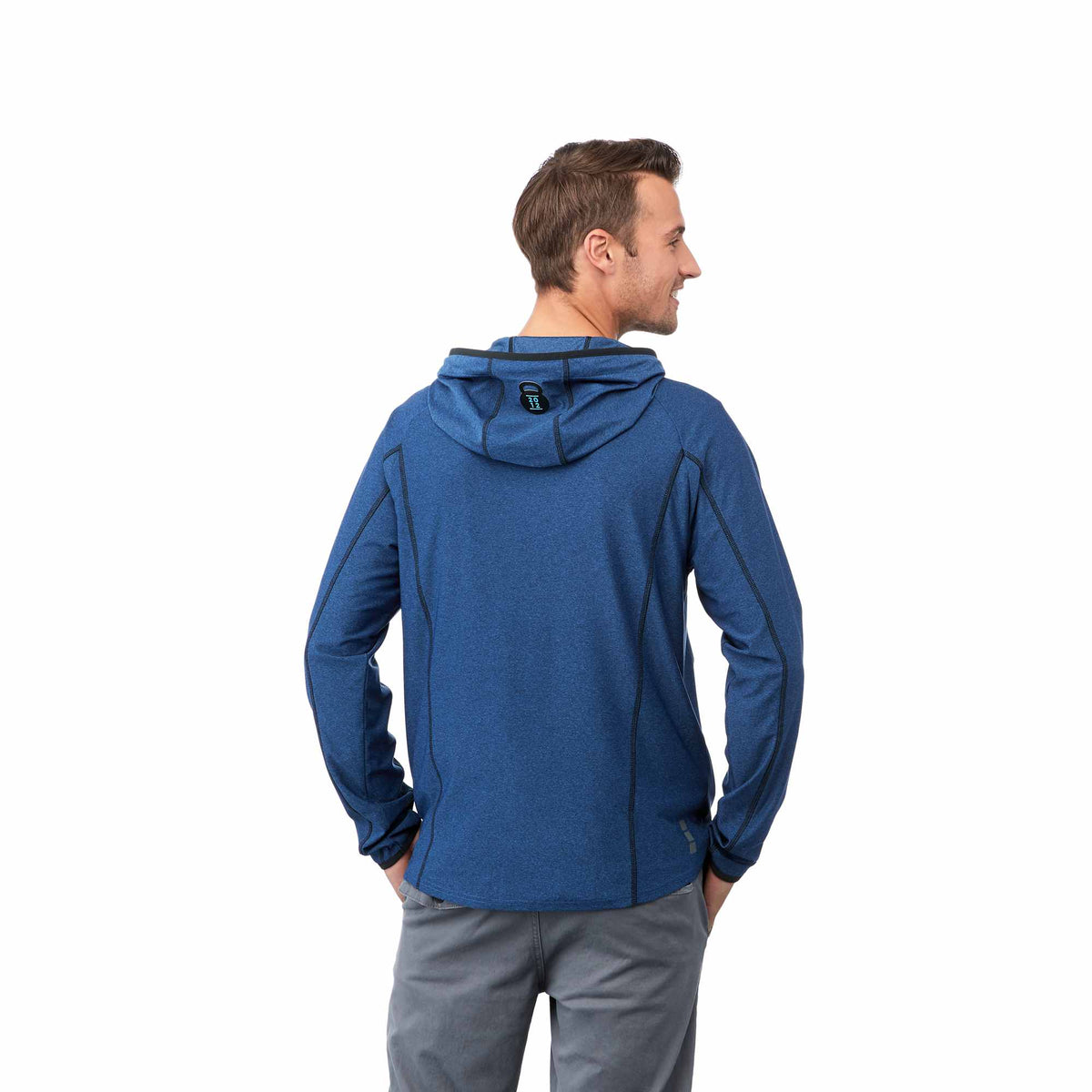 Kaiser Stretch Knit Full Zip Hoodie for Men Transfer - Olympic Blue Heather - Back Flat
