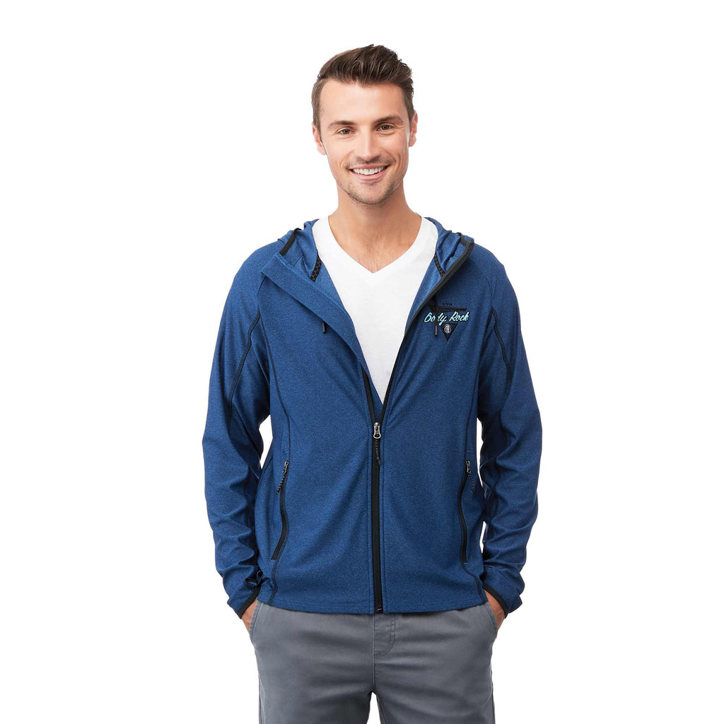 Kaiser Stretch Knit Full Zip Hoodie for Men Transfer - Olympic Blue Heather - Front On Model