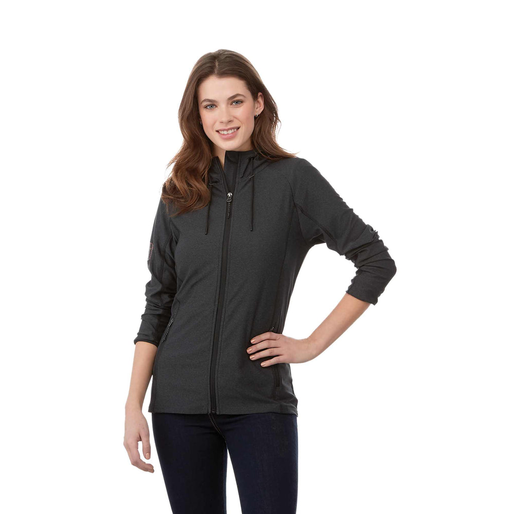 Kaiser Stretch Knit Full Zip Hoodie for Women Transfer - Black Smoke Heather - Front On Model 2