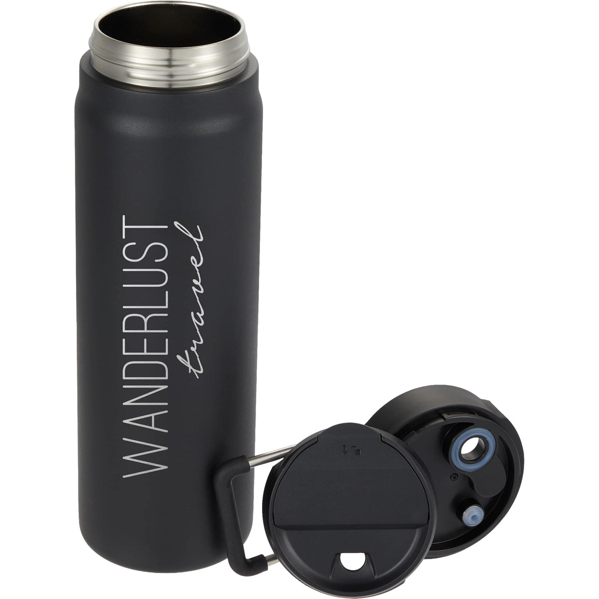 Kara Insulated Bottle with Swivel Lid in Recycled Steel, 24 oz Full Color - Black - Detail
