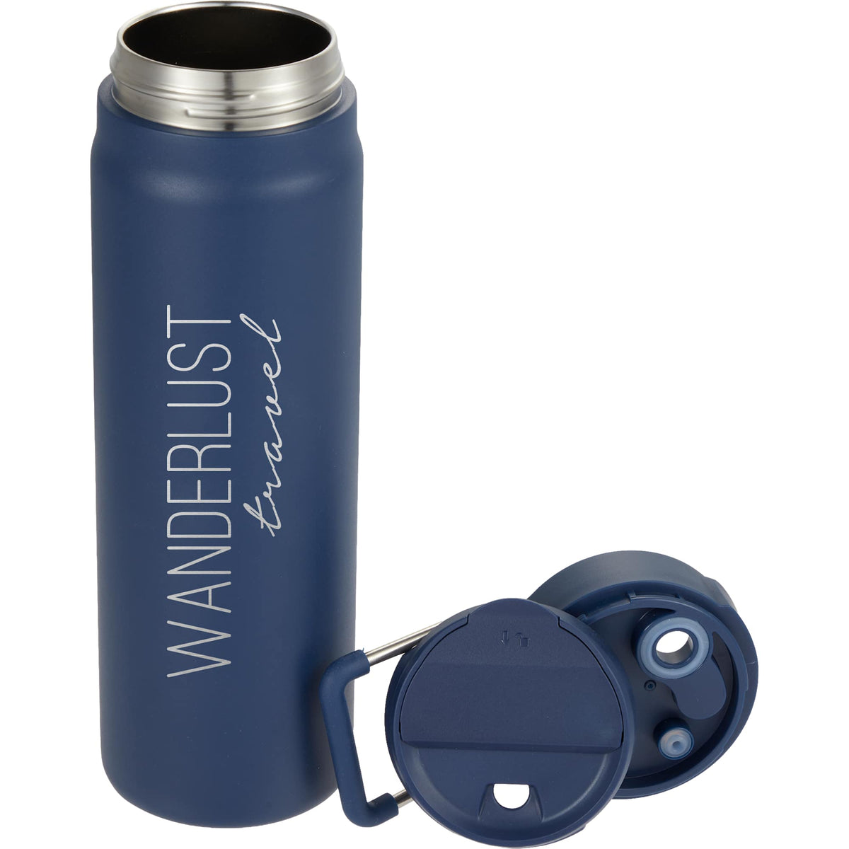Kara Insulated Bottle with Swivel Lid in Recycled Steel, 24 oz Full Color - Navy - Detail