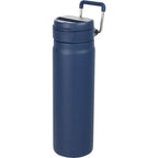 Kara Insulated Bottle with Swivel Lid in Recycled Steel, 24 oz Laser Engraving - Navy - Left Angle
