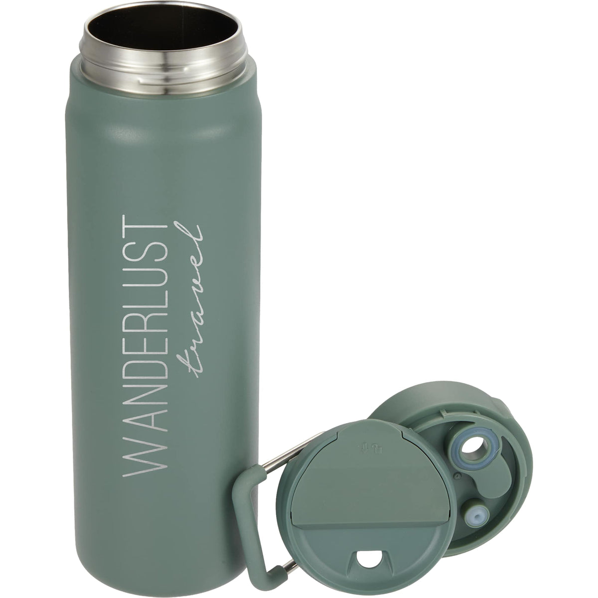 Kara Insulated Bottle with Swivel Lid in Recycled Steel, 24 oz Laser Engraving - Sage - Detail