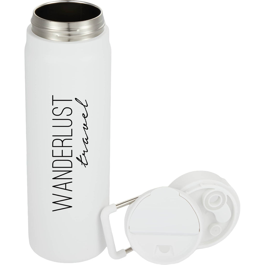 Kara Insulated Bottle with Swivel Lid in Recycled Steel, 24 oz Laser Engraving - White - Detail