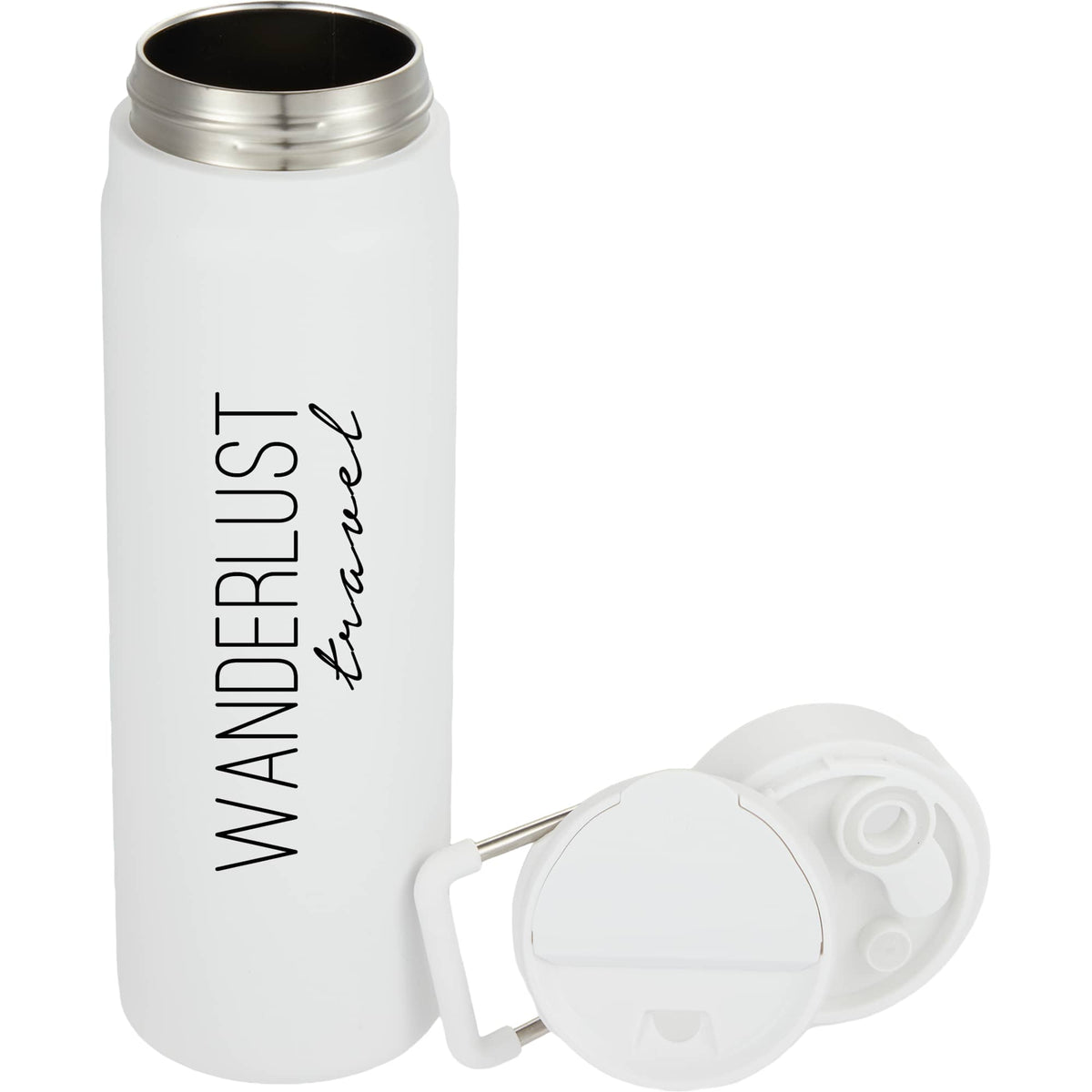 Kara Insulated Bottle with Swivel Lid in Recycled Steel, 24 oz Laser Engraving - White - Detail