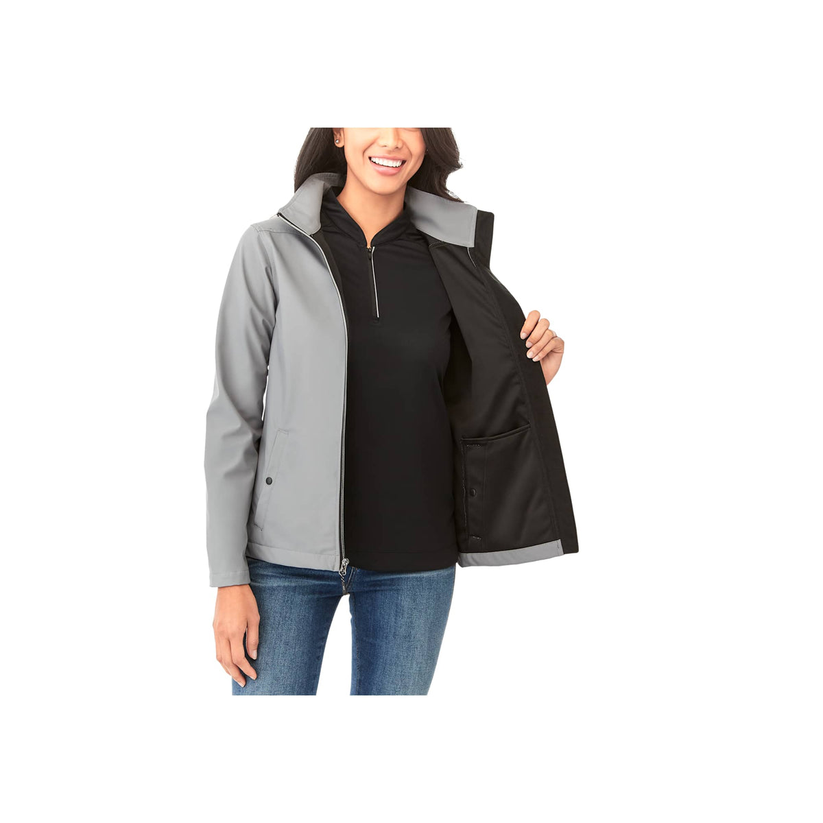 Karmine Lightweight Softshell Jacket for Women Debossing - Quarry - Front On Model 3
