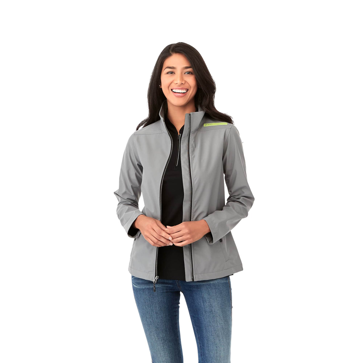 Karmine Lightweight Softshell Jacket for Women Debossing - Quarry - Front On Model