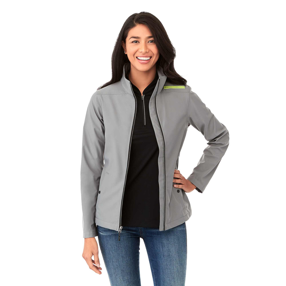 Karmine Lightweight Softshell Jacket for Women Laser Engraving - Quarry - Front On Model 2