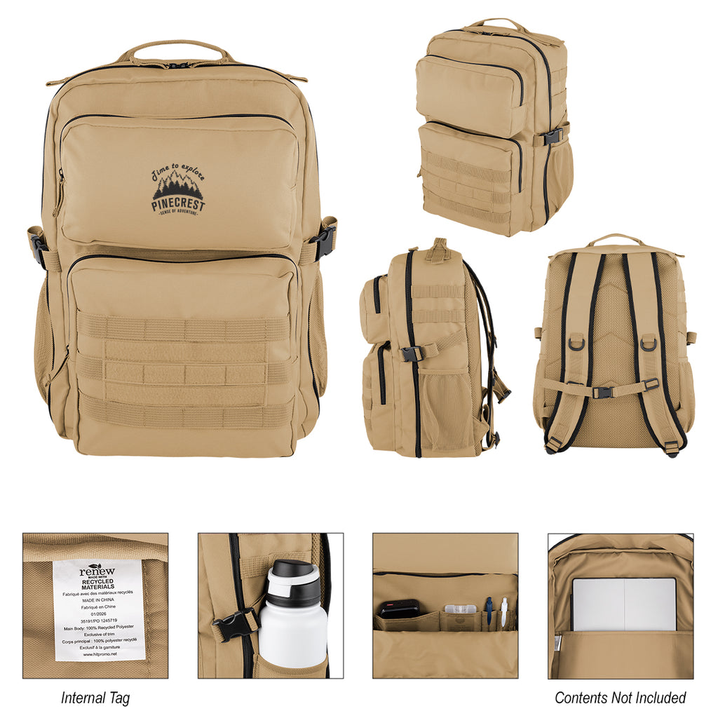 Kenny Tactical Laptop Backpack in Recycled PET - Khaki - Silk Screen