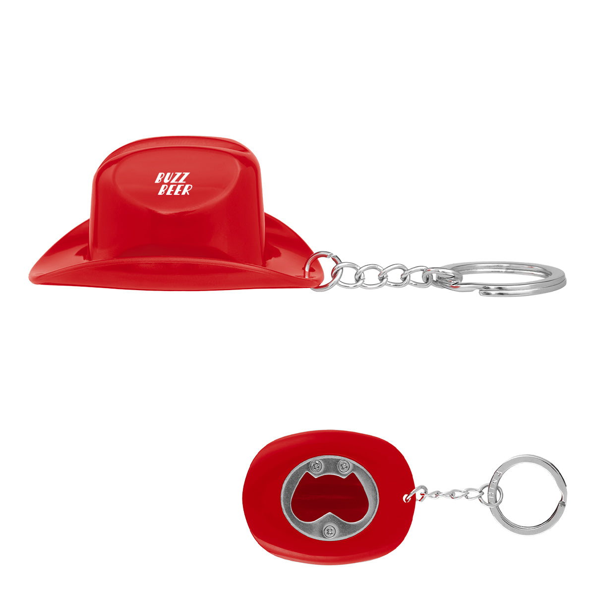 Keychain Bottle Opener Shaped Like a Cowboy Hat - Red - Pad Print