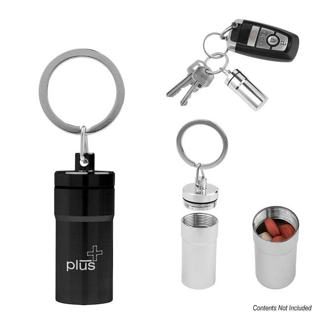 Keychain Pill Holder in Aluminum Laser Engraving