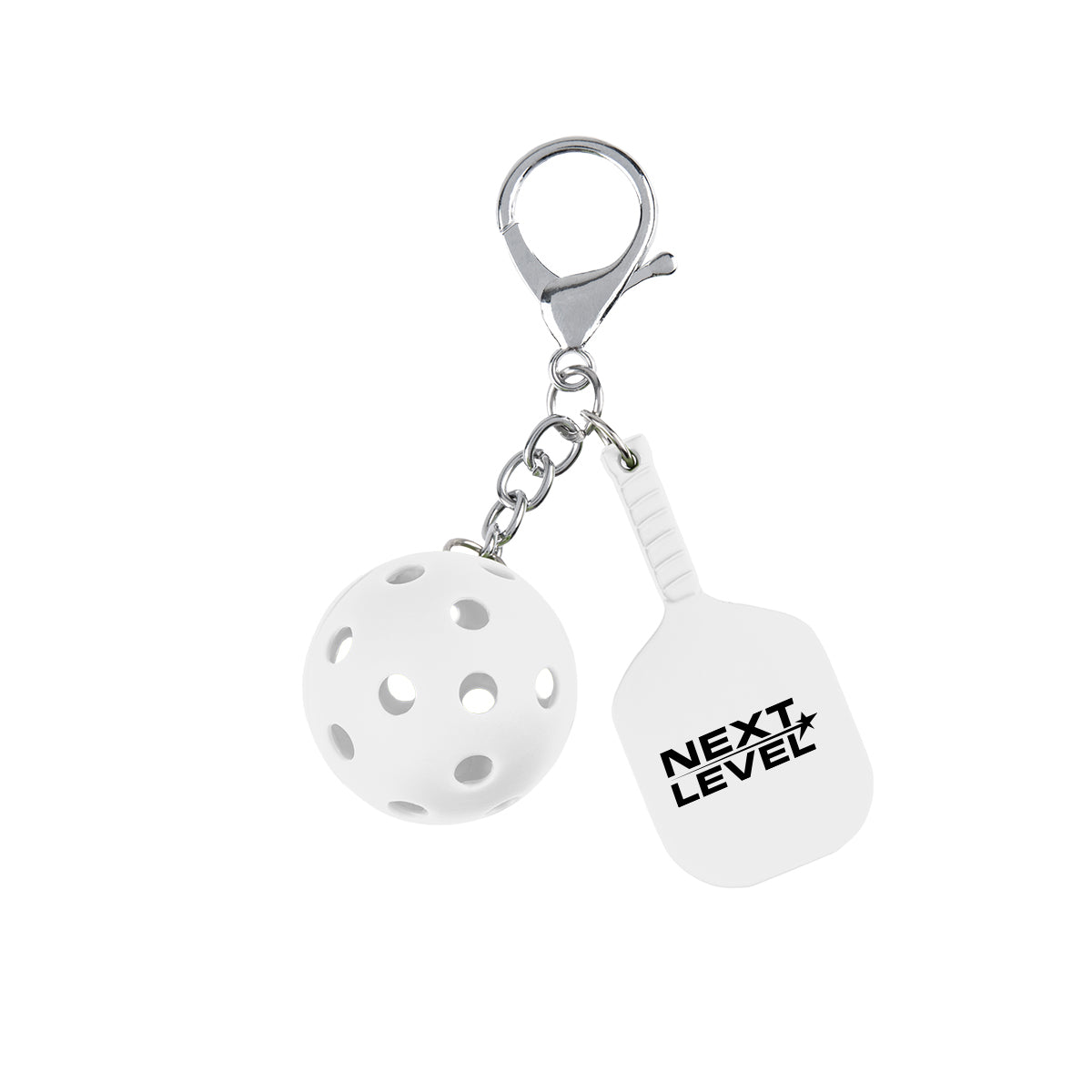 Keychain Shaped Like a Pickleball - White - Pad Print