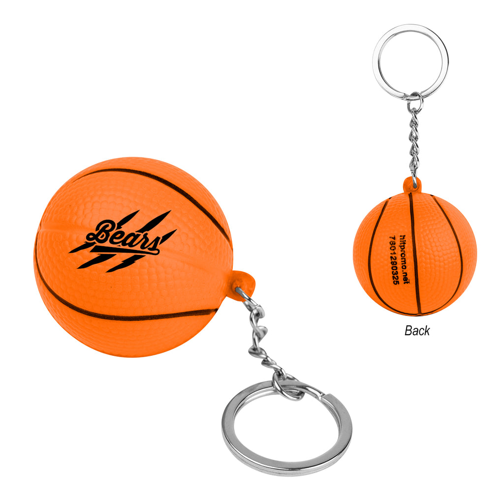Keychain Stress Reliever Shaped Like a Basketball - Orange - Pad Print