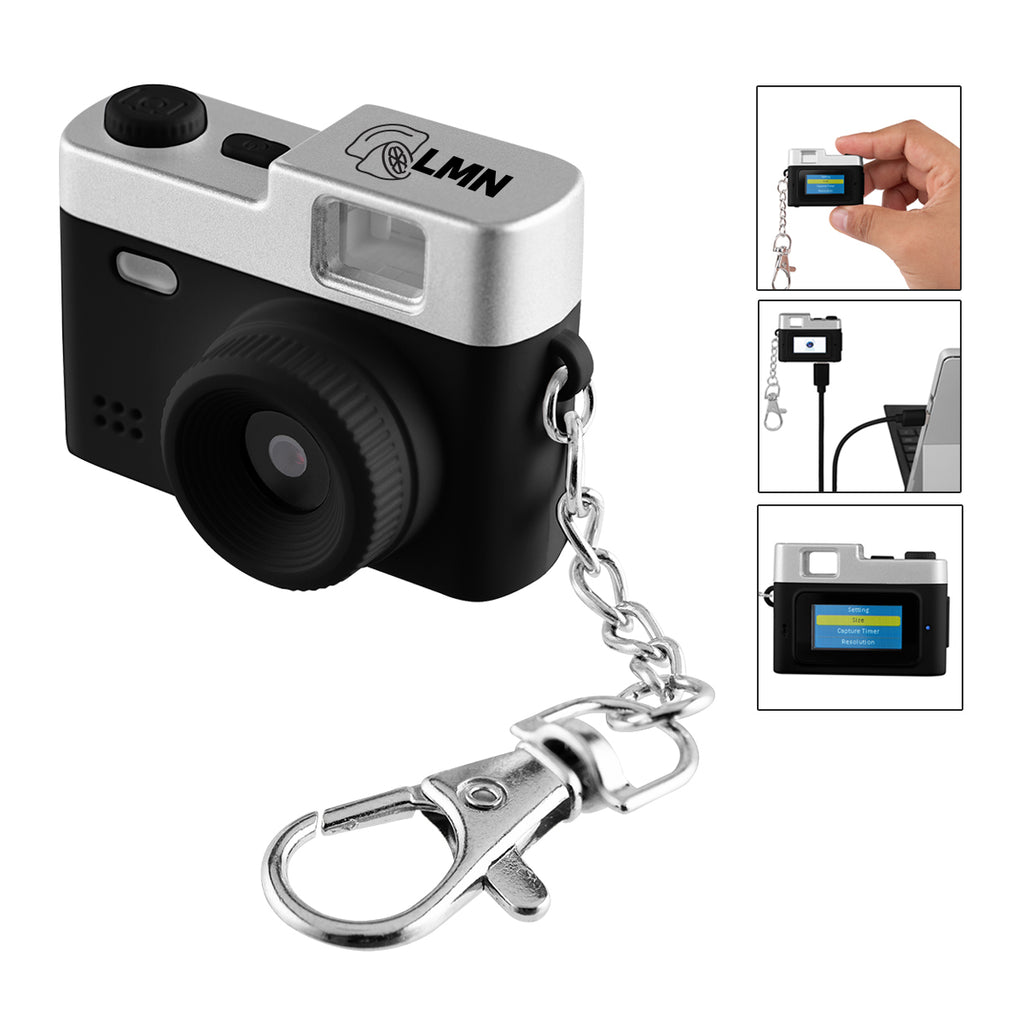 Keychain with a Mini Digital Camera Full Color - Black - Pad Print