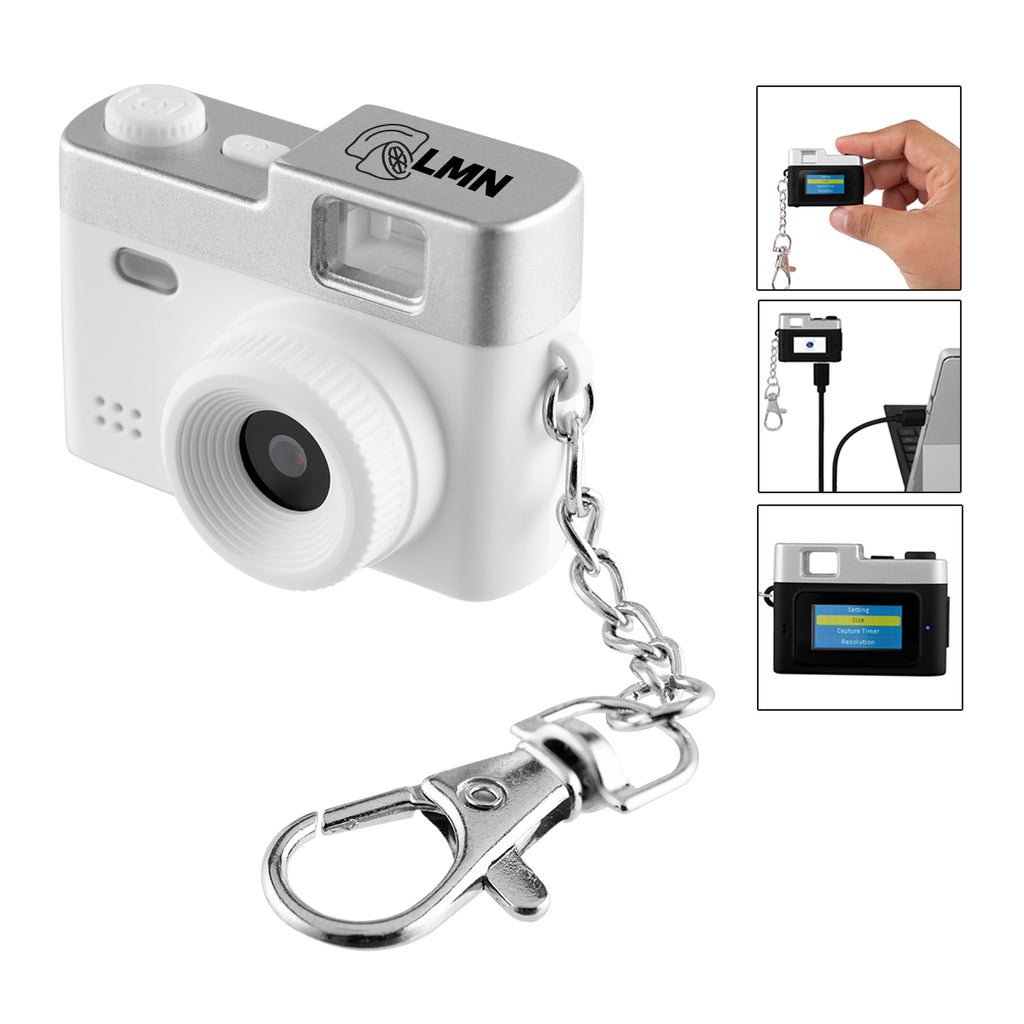 Keychain with a Mini Digital Camera Full Color - White - Pad Print