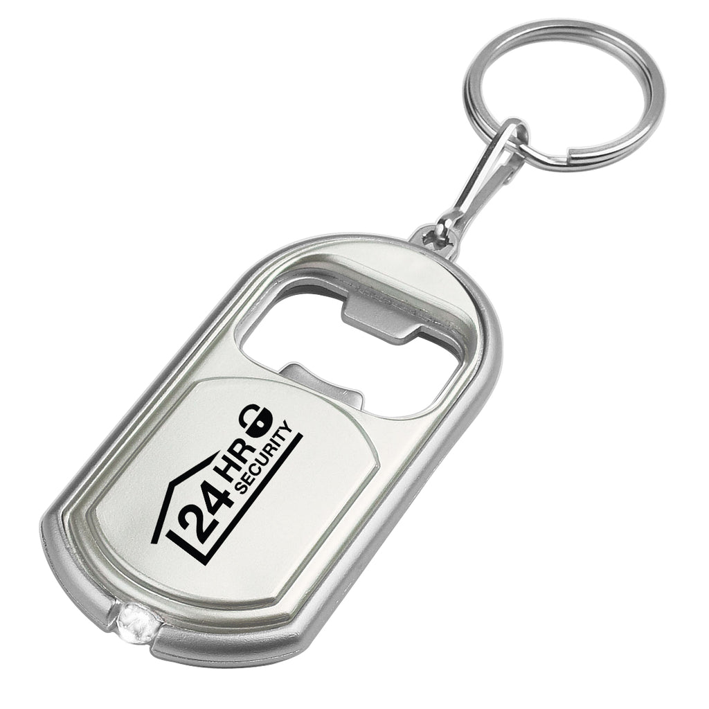 Keychain with Bottle Opener and LED Light - Silver - Pad Print