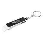 Keychain with Bottle Opener and Phone Stand - White with Black - Pad Print