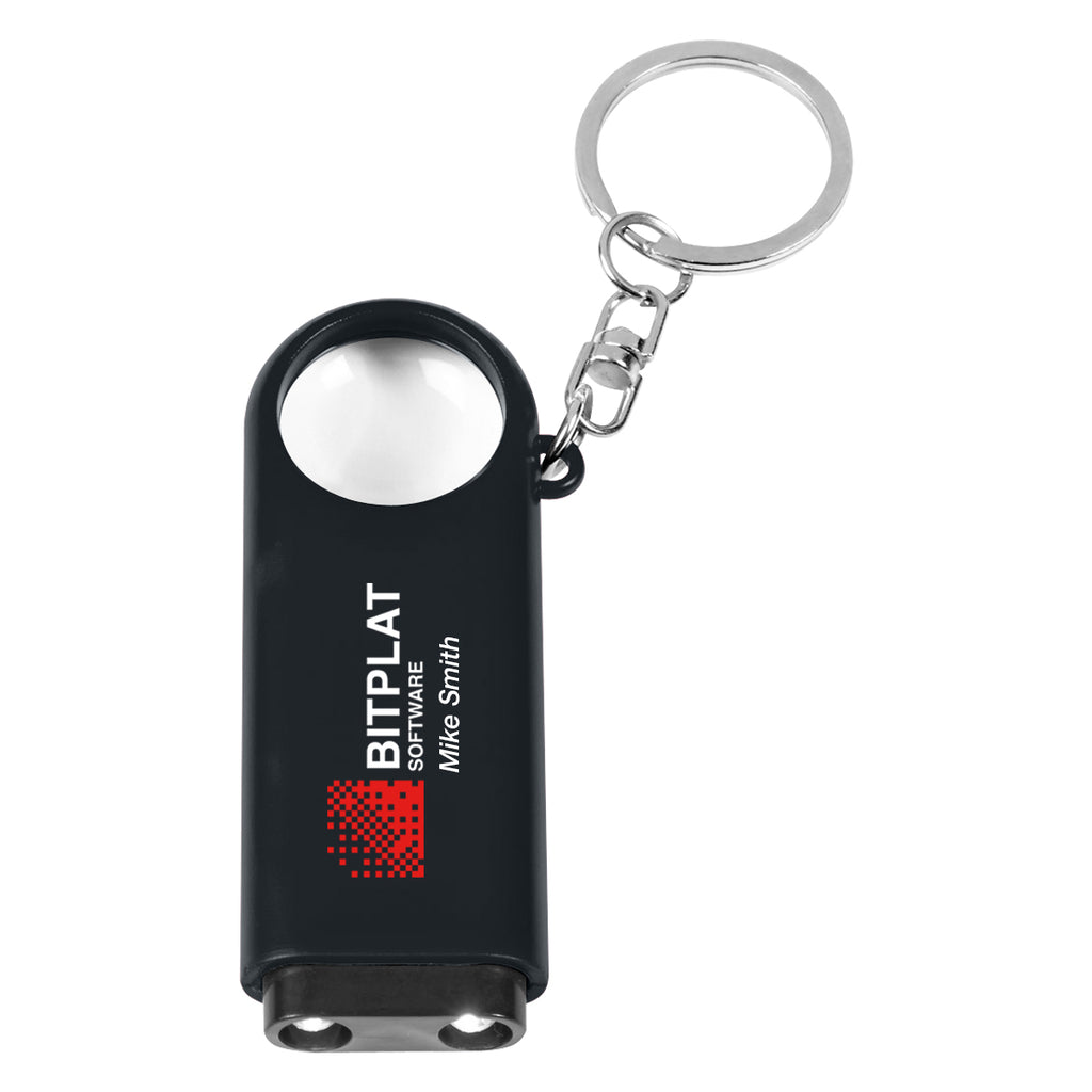 Keychain with Magnifier and LED Light - Black - Full Color