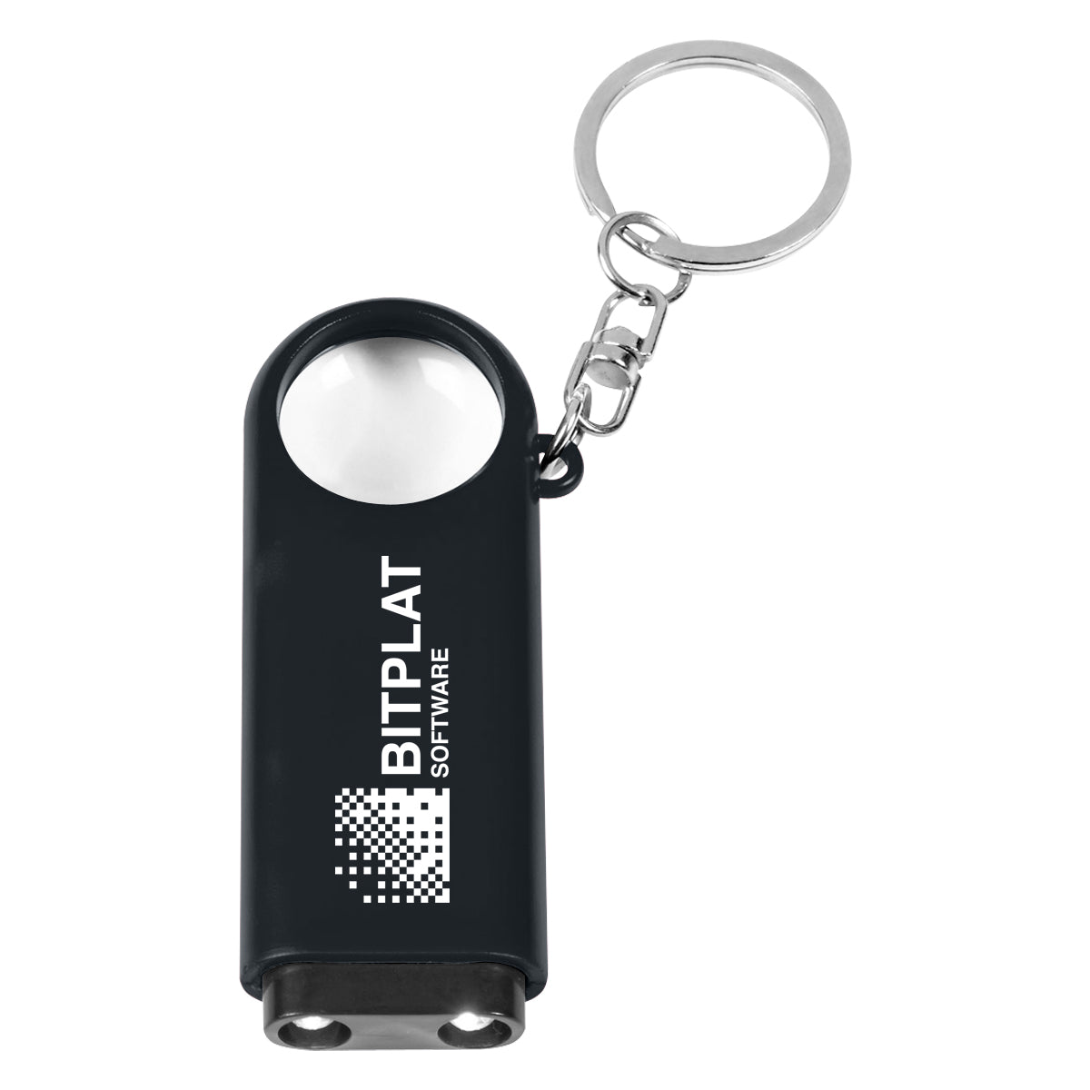 Keychain with Magnifier and LED Light - Black - Silk Screen