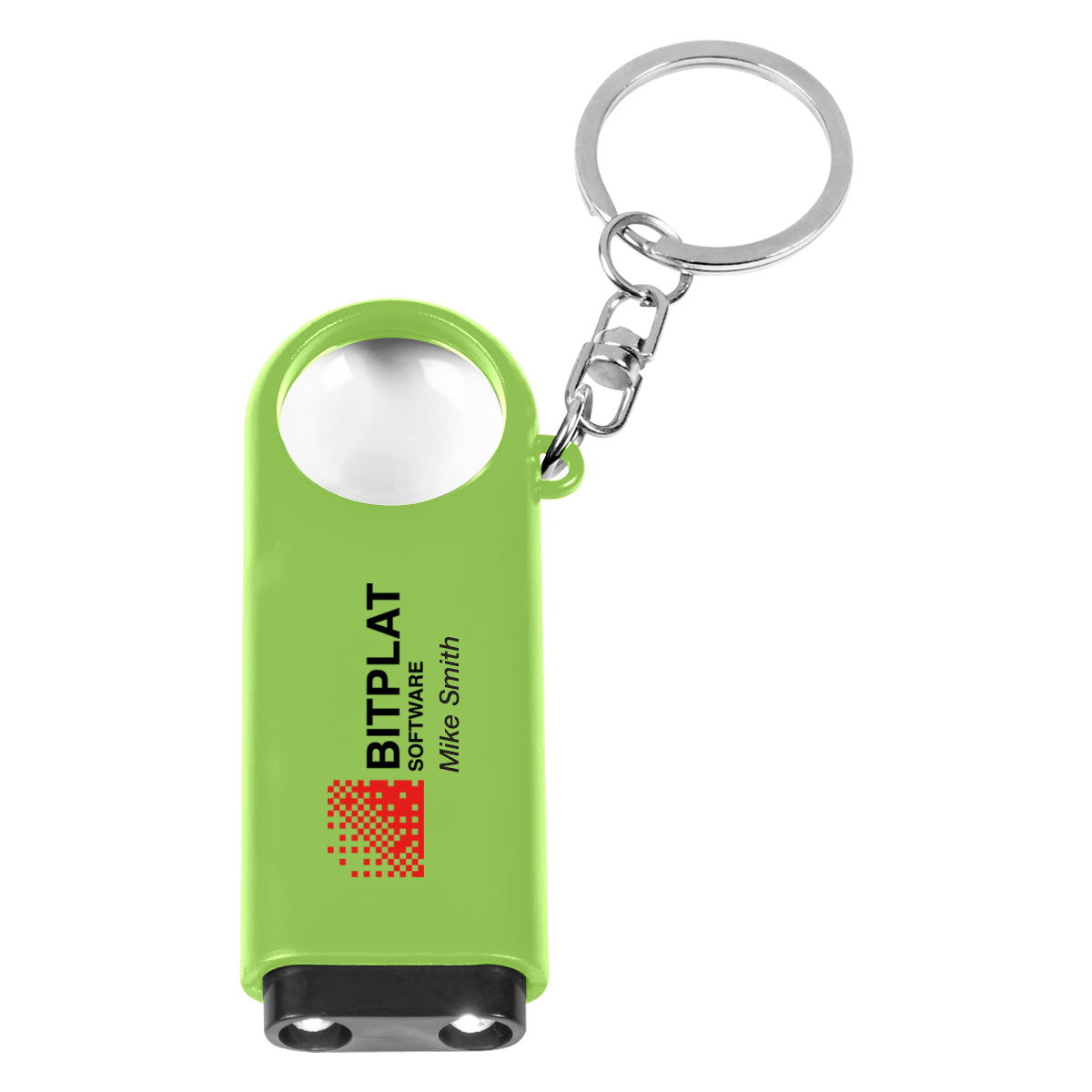 Keychain with Magnifier and LED Light - Lime Green - Full Color