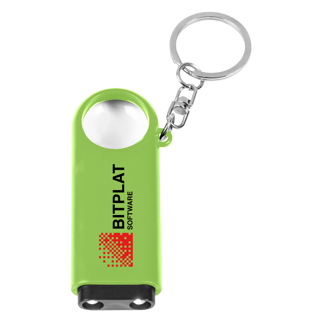 Keychain with Magnifier and LED Light - Lime Green - Full Color