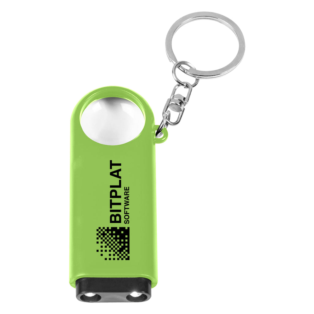 Keychain with Magnifier and LED Light - Lime Green - Silk Screen