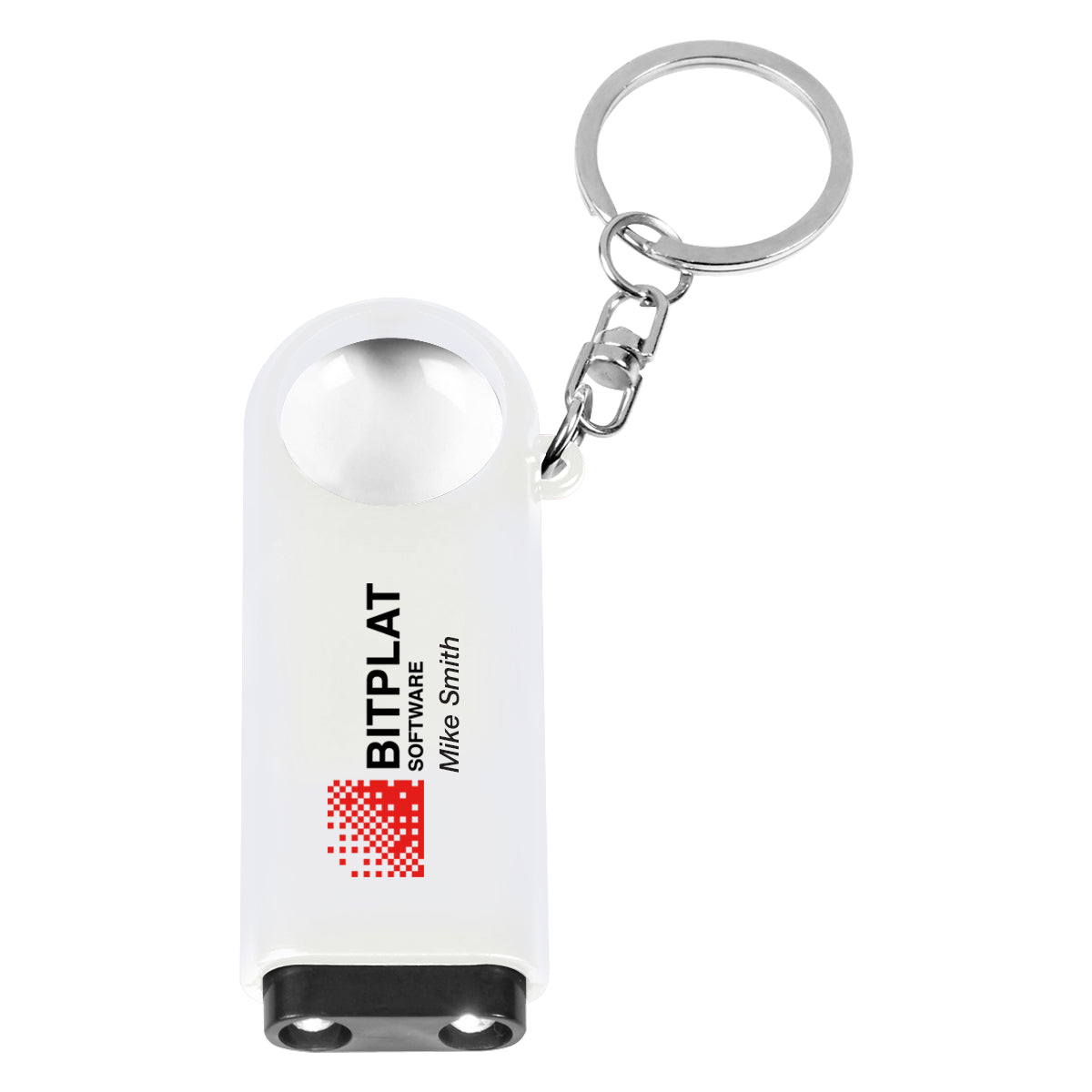 Keychain with Magnifier and LED Light - White - Full Color