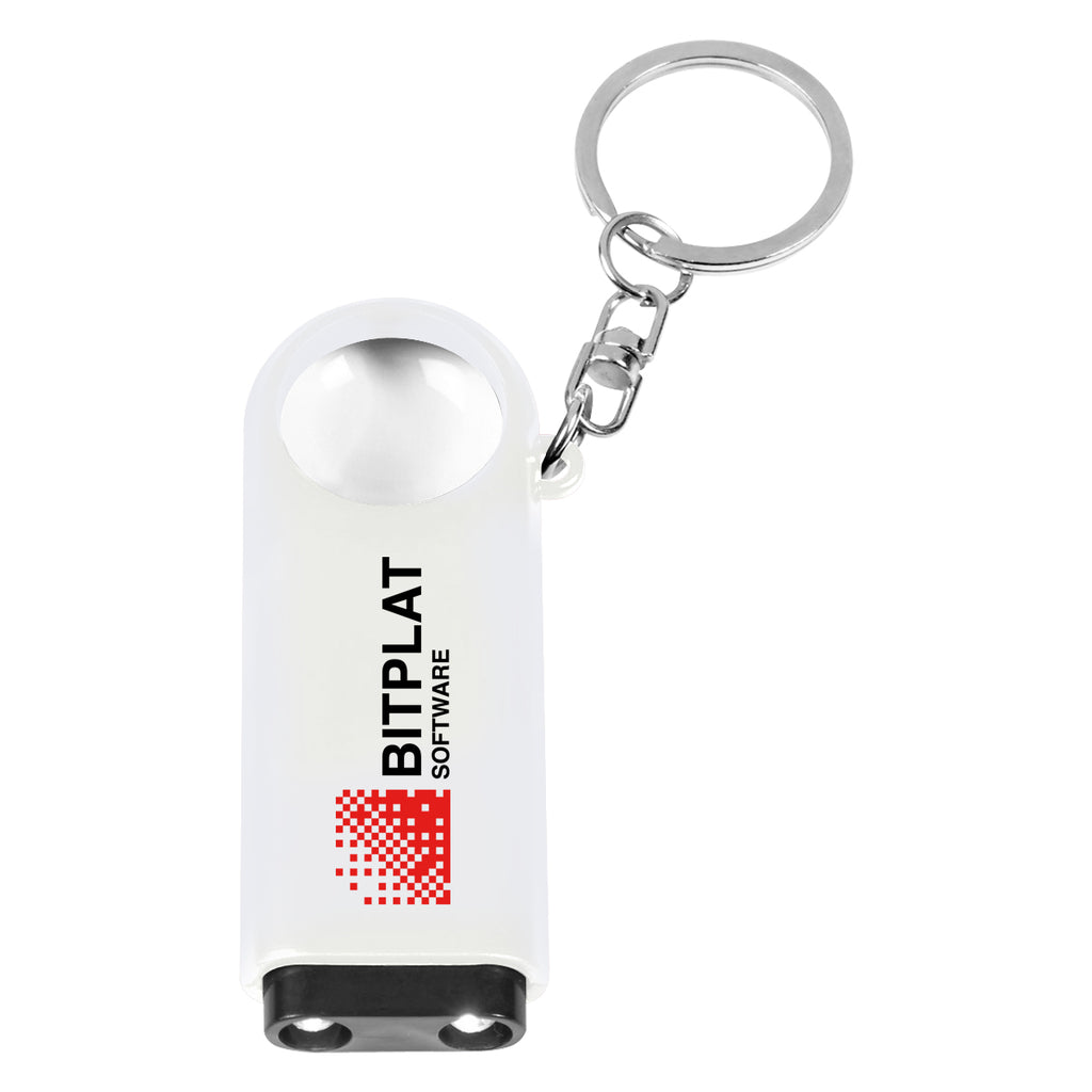Keychain with Magnifier and LED Light - White - Full Color