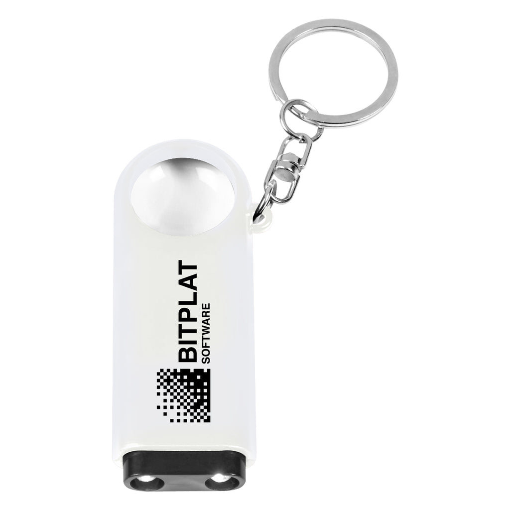 Keychain with Magnifier and LED Light - White - Silk Screen