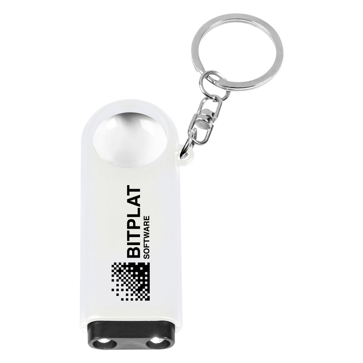 Keychain with Magnifier and LED Light - White - Silk Screen