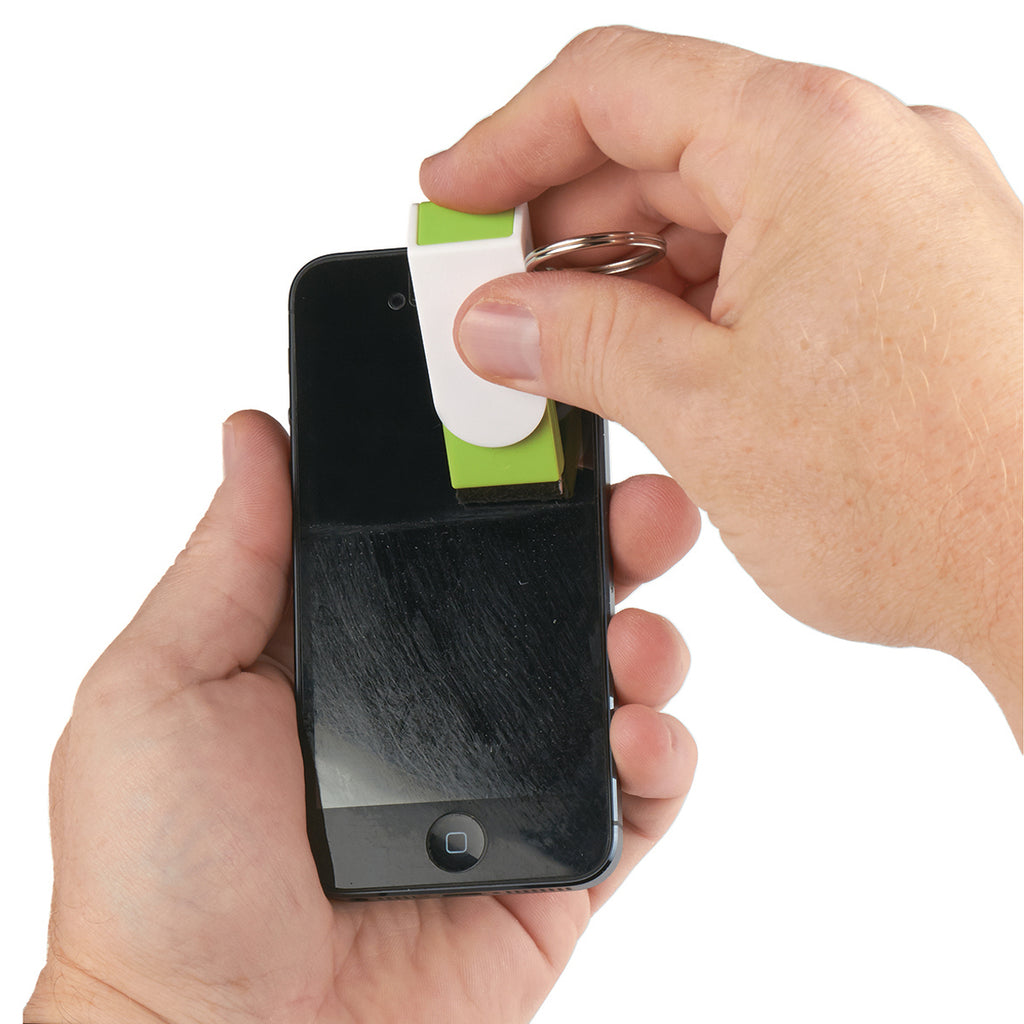 Keychain with Phone Stand and Screen Cleaner - Lime Green - Inuse_Blank
