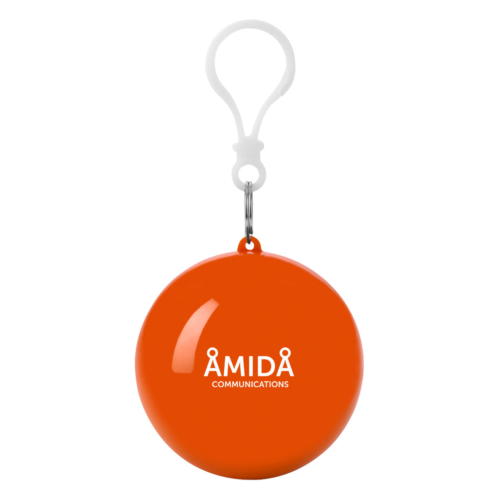 Keychain with Rain Poncho in a Ball - Orange - Pad Print