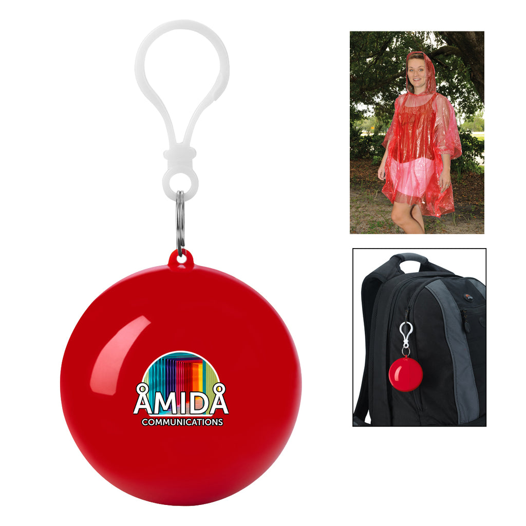 Keychain with Rain Poncho in a Ball - Red - Full Color