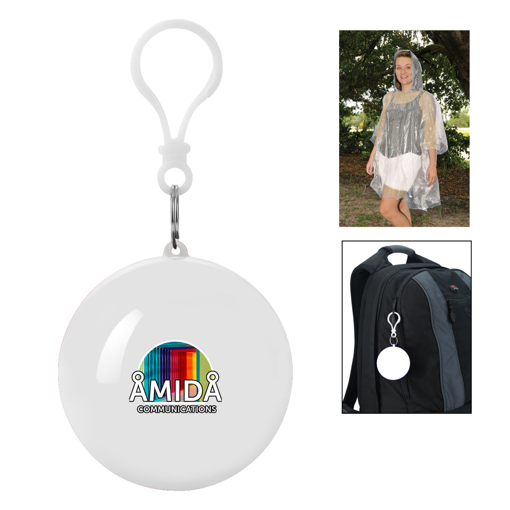 Keychain with Rain Poncho in a Ball - White Ball - Full Color
