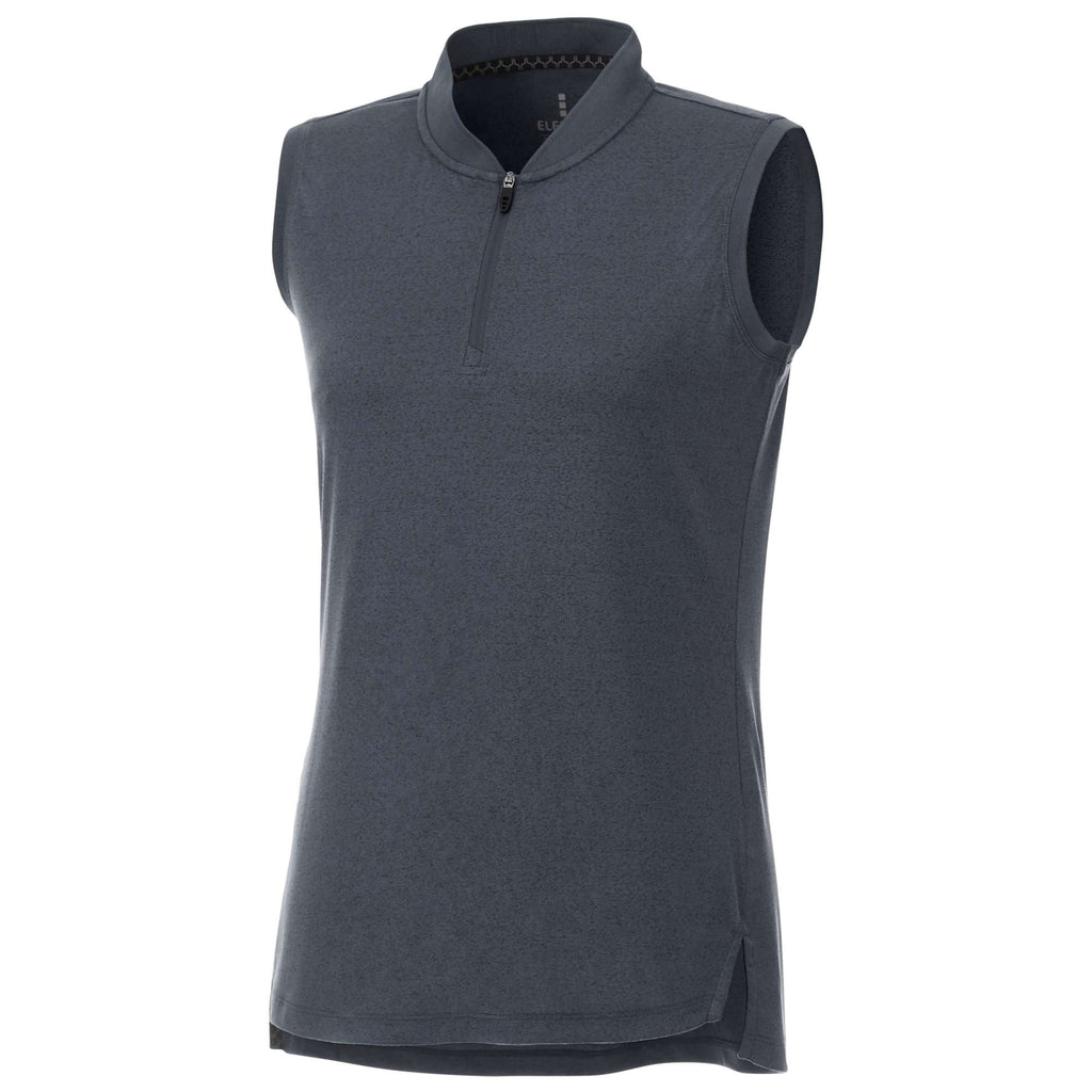 Kinport Sleeveless Zip Polo with Stand Collar for Women Transfer - Black Smoke Heather - Front Flat