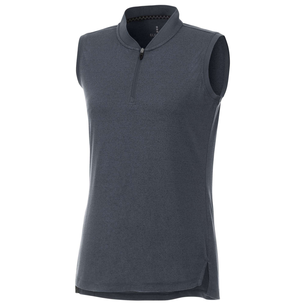 Kinport Sleeveless Zip Polo with Stand Collar for Women Transfer - Black Smoke Heather - Front Flat